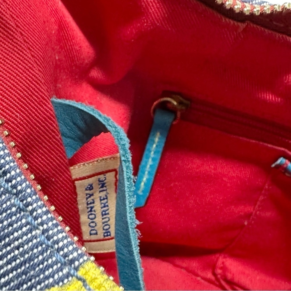 Vintage Dooney & Bourke RARE Denim Painted Graffiti Bag with Leather Top Handle - Picture 12 of 14